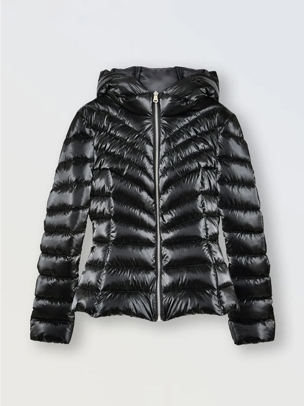 NEW Molly Bracken Girls Short Iridescent Down Jacket Black Size 8 Zipper Pockets
